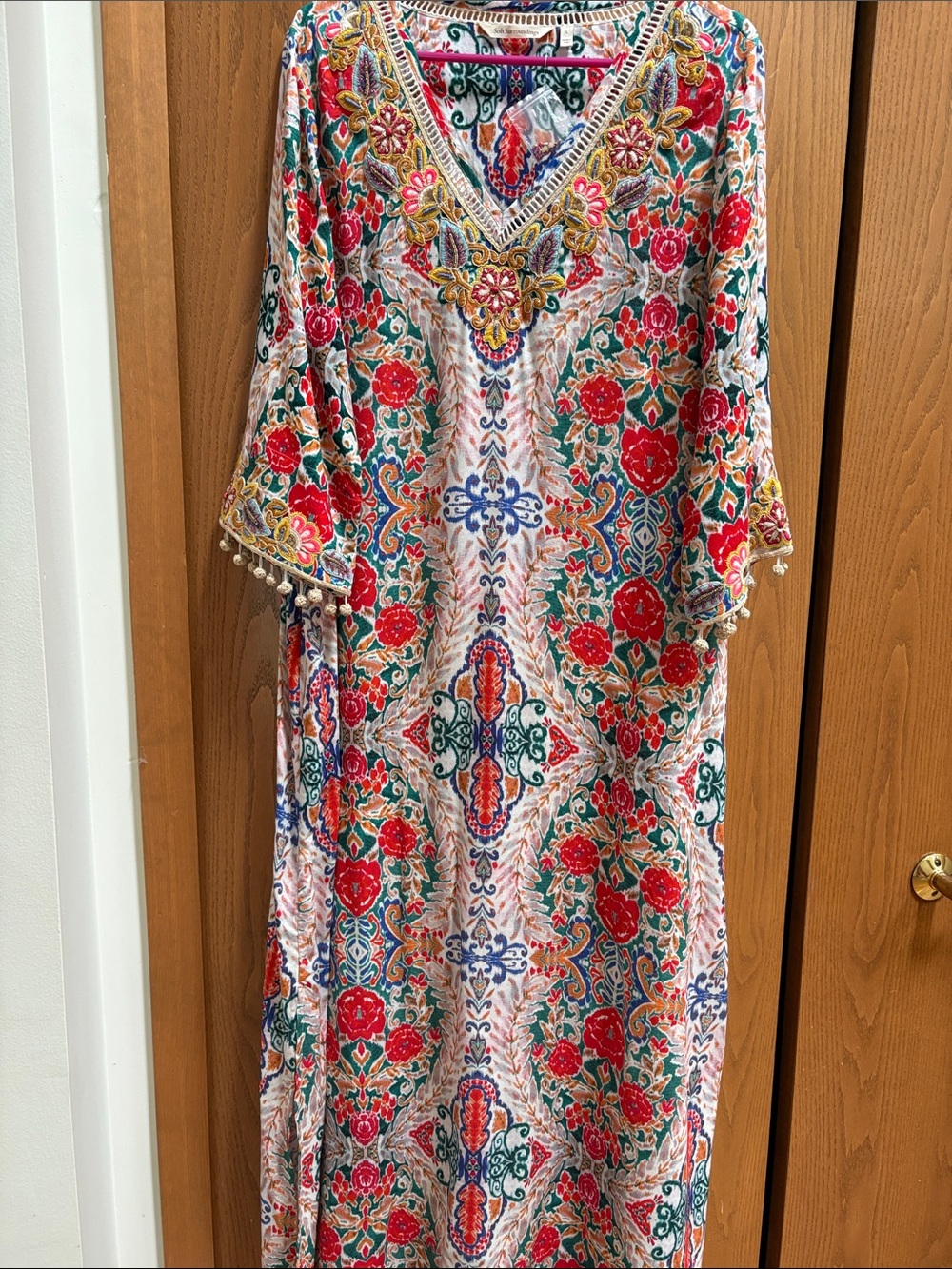Soft Surroundings Multi-Color Floral Embroidered Maxi Dress